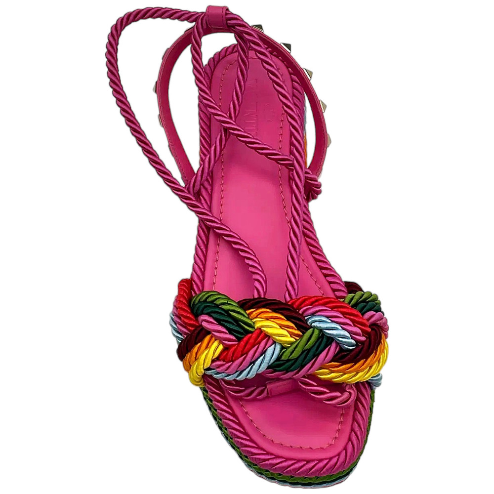 Valentino Garavani Braided Rockstud Wedge Sandals Rainbow - Medium - Picture 2 of 3
